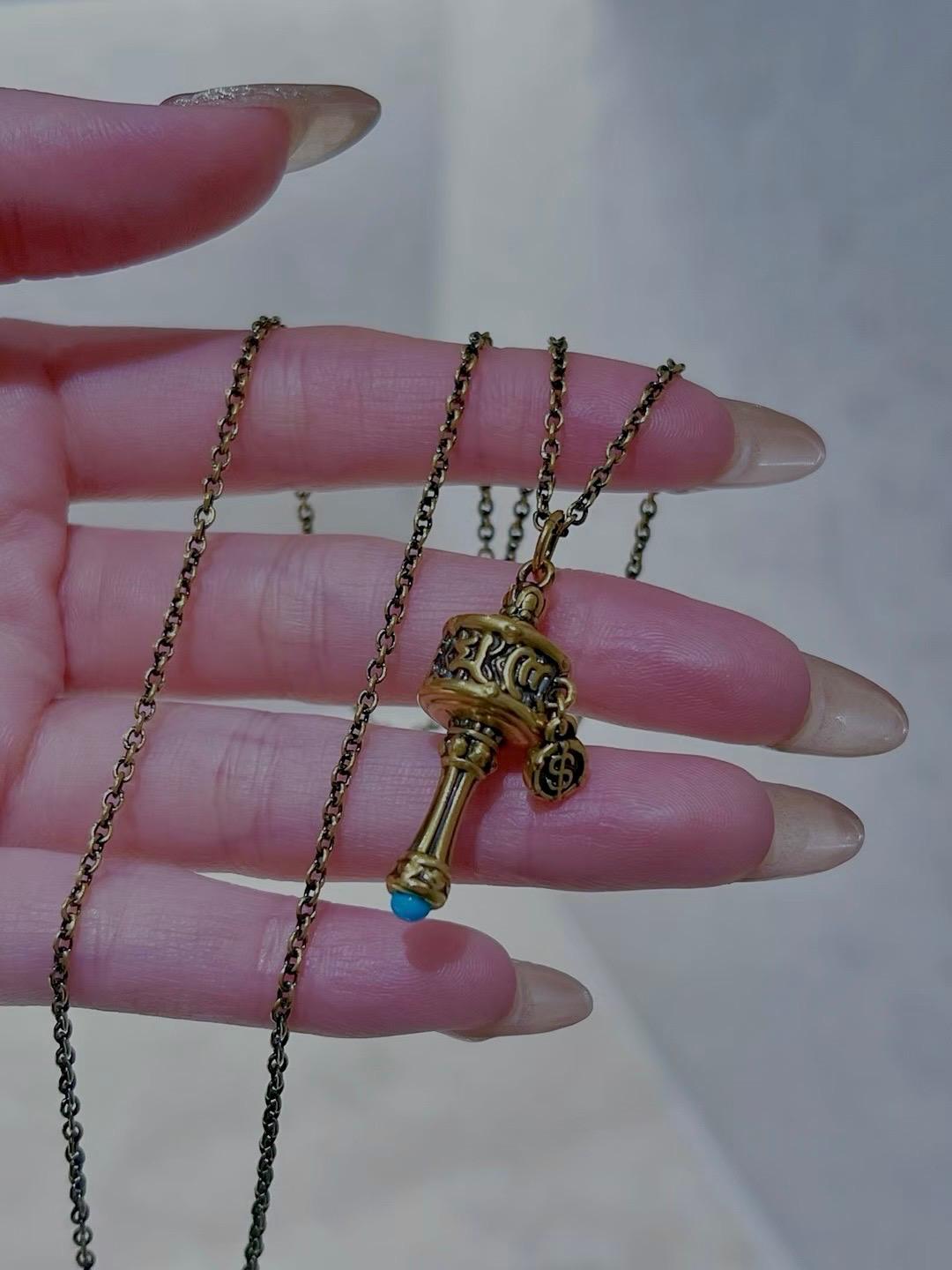Turquoise Prayer Wheel Black Gold Pendant