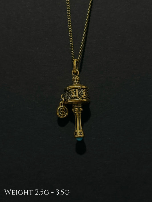 Turquoise Prayer Wheel Black Gold Pendant