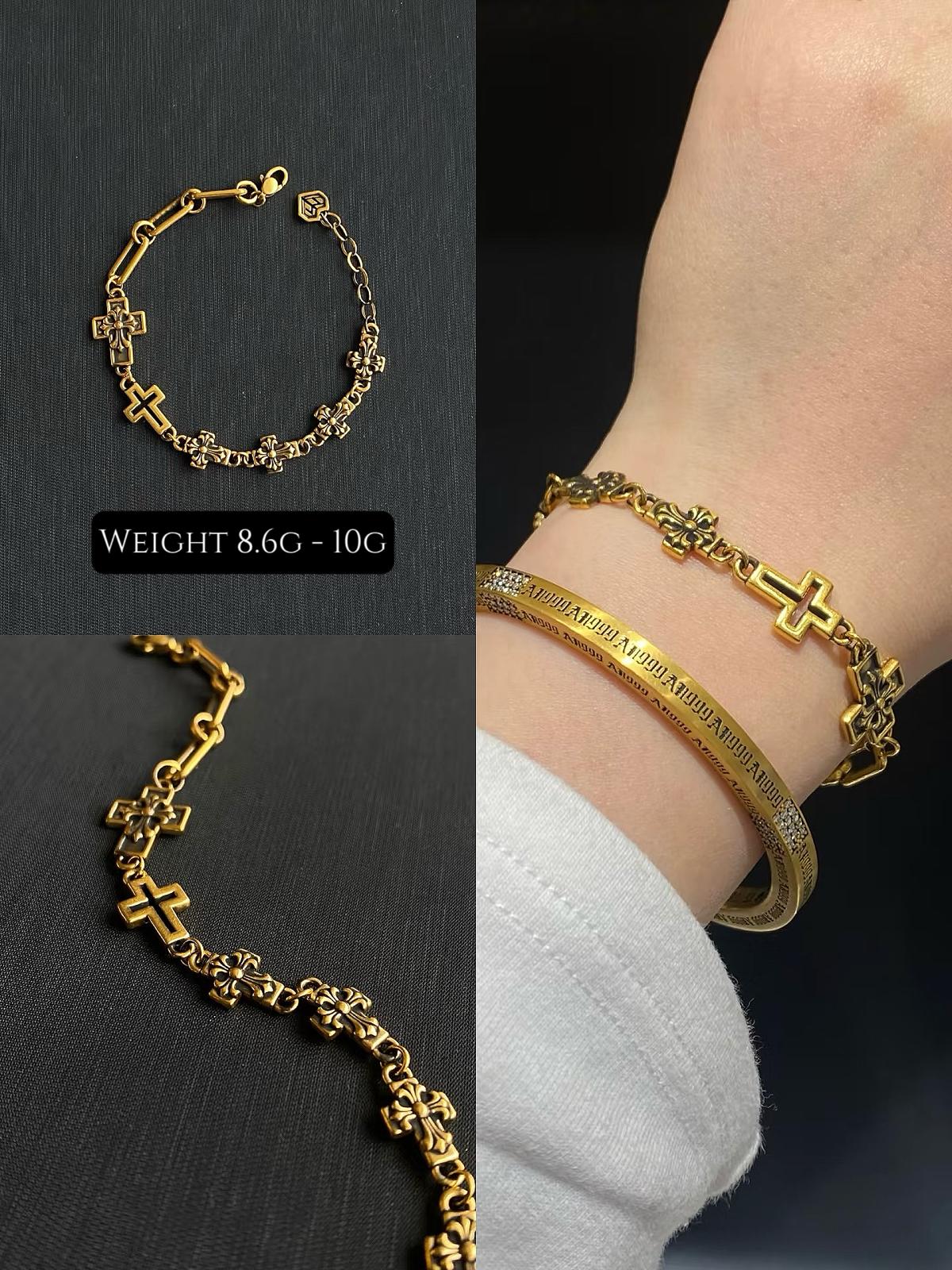 Cross Charm Black Gold Bracelet